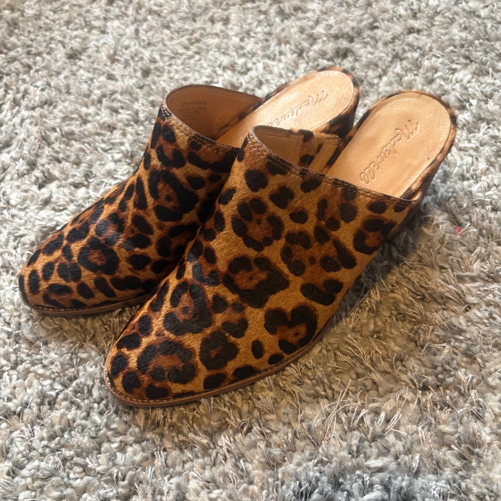 Madewell The Harper Mule Leopard Calf Hair Block Heel K4919 Brown Tan Size 10 - Picture 4 of 7